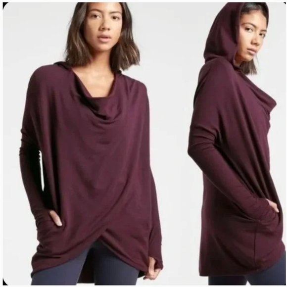 Athleta Tops - GUC Athleta Purple Purana Hooded Crossover Wrap Cardigan Sweatshirt Size M/T